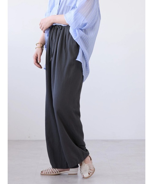 AMERICAN HOLIC(アメリカンホリック)の「接触冷感リネンブレンドワイドパンツ(その他パンツ・レディース・ライトベージュ/ブルー/ストライプ/チャコールグレー・L/M/S)」の2枚目の写真
