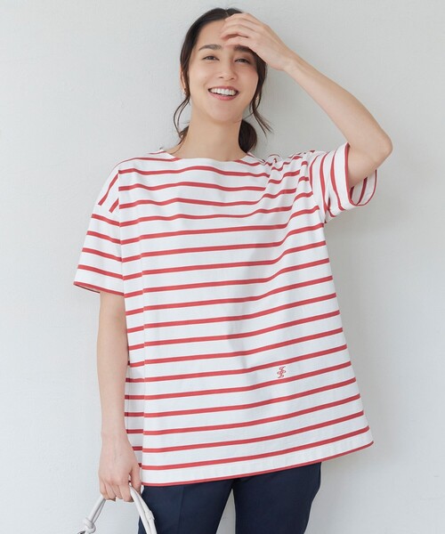 自由区(ジユウク)の「【洗える】ボーダーワイドBIG Tシャツ(Tシャツ/カットソー・レディース・ブラウン系1/レッド系1/ブラック系1・38)」の1枚目の写真