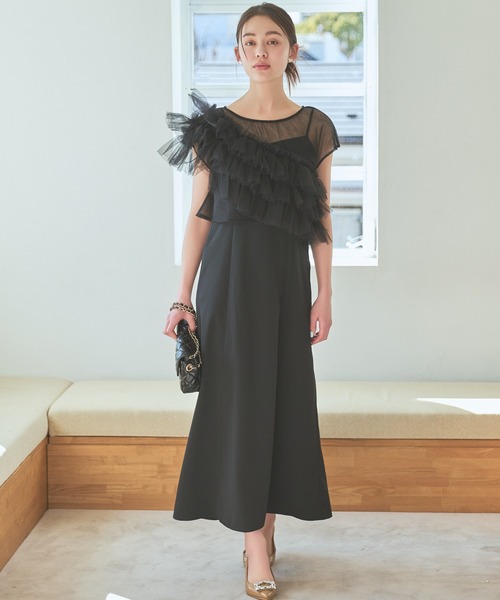 極美品 Heve へイヴ サイドフリルUVドレス ワンピース ブラック 36 極美品 Heve へイヴ サイドフリルUVドレス ワンピース ブラック