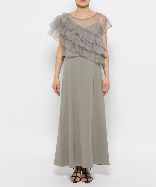 mysty woman（ミスティウーマン）の「チュールフリル×キャミワンピース　119545（ドレス・レディース・カーキ/ブラック・FREE）」の7枚目の写真