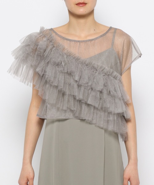 mysty woman（ミスティウーマン）の「チュールフリル×キャミワンピース　119545（ドレス・レディース・カーキ/ブラック・FREE）」の8枚目の写真