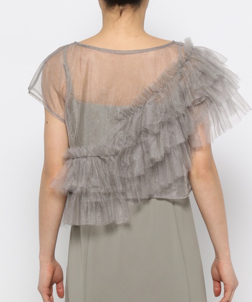 mysty woman（ミスティウーマン）の「チュールフリル×キャミワンピース　119545（ドレス・レディース・カーキ/ブラック・FREE）」の9枚目の写真