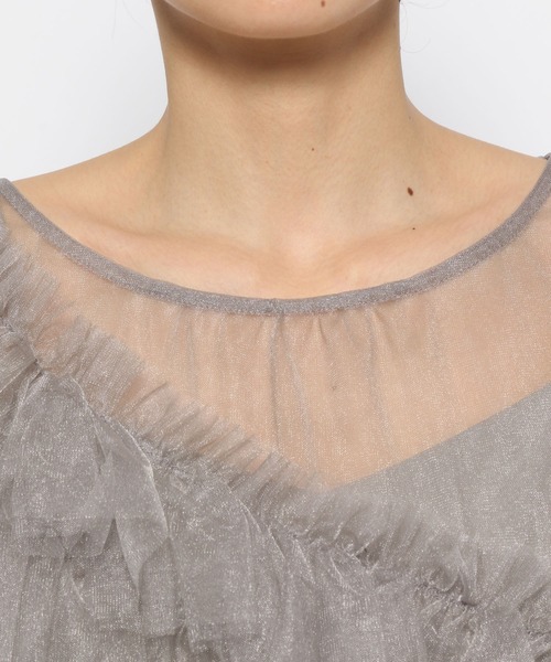 mysty woman（ミスティウーマン）の「チュールフリル×キャミワンピース　119545（ドレス・レディース・カーキ/ブラック・FREE）」の12枚目の写真