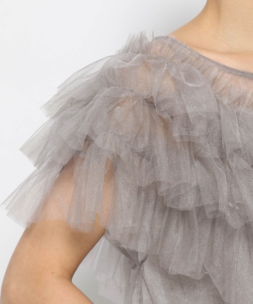 mysty woman（ミスティウーマン）の「チュールフリル×キャミワンピース　119545（ドレス・レディース・カーキ/ブラック・FREE）」の14枚目の写真