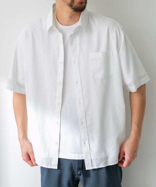 URBAN RESEARCH Sonny Label（アーバンリサーチサニーレーベル）の「『吸水速乾/接触冷感/イージーケア』マルチ機能リサイクルファブリックショートスリーブシャツ（シャツ/ブラウス・メンズ・グリーン/ネイビー/ストライプ/チェック/オフホワイト・MEDIUM/LARGE/X-LARGE）」の6枚目の写真