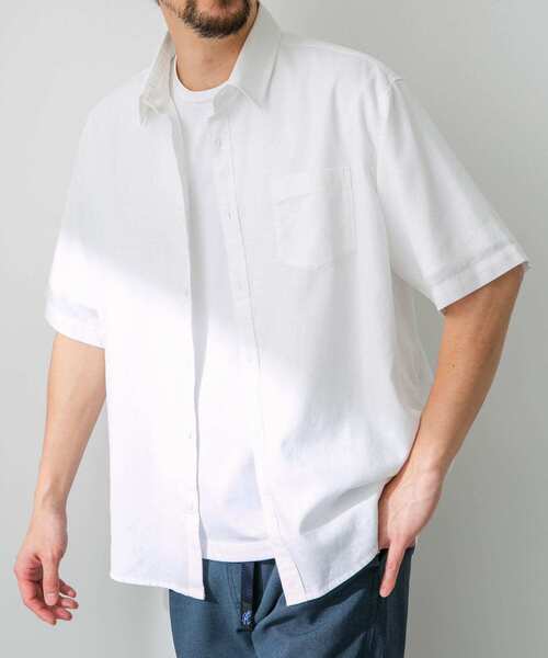 URBAN RESEARCH Sonny Label（アーバンリサーチサニーレーベル）の「『吸水速乾/接触冷感/イージーケア』マルチ機能リサイクルファブリックショートスリーブシャツ（シャツ/ブラウス・メンズ・グリーン/ネイビー/ストライプ/チェック/オフホワイト・MEDIUM/LARGE/X-LARGE）」の8枚目の写真