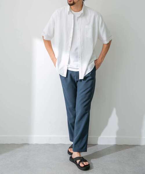 URBAN RESEARCH Sonny Label（アーバンリサーチサニーレーベル）の「『吸水速乾/接触冷感/イージーケア』マルチ機能リサイクルファブリックショートスリーブシャツ（シャツ/ブラウス・メンズ・グリーン/ネイビー/ストライプ/チェック/オフホワイト・MEDIUM/LARGE/X-LARGE）」の12枚目の写真