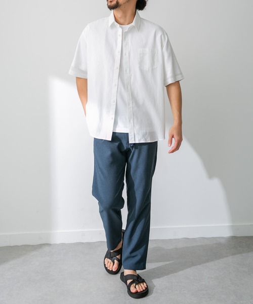 URBAN RESEARCH Sonny Label（アーバンリサーチサニーレーベル）の「『吸水速乾/接触冷感/イージーケア』マルチ機能リサイクルファブリックショートスリーブシャツ（シャツ/ブラウス・メンズ・グリーン/ネイビー/ストライプ/チェック/オフホワイト・MEDIUM/LARGE/X-LARGE）」の13枚目の写真