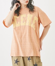 CUBE SUGAR（キューブシュガー）の「片染天竺アップリケロゴロング丈ビッグTシャツ（Tシャツ/カットソー）」