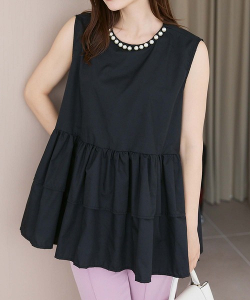 fifth(フィフス)の「衿パールギャザーフリルブラウス(シャツ/ブラウス・レディース・ブラック/ホワイト/ブラック×ホワイト・M)」の2枚目の写真