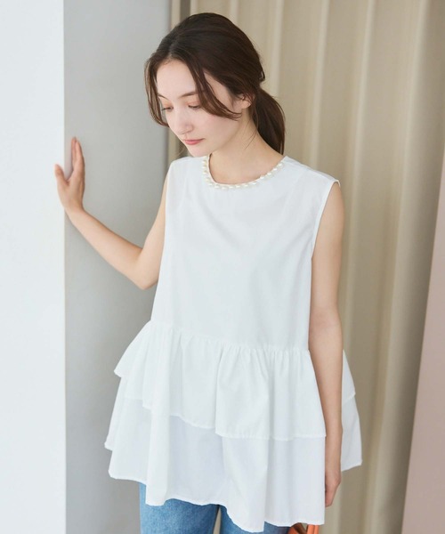 fifth(フィフス)の「衿パールギャザーフリルブラウス(シャツ/ブラウス・レディース・ブラック/ホワイト/ブラック×ホワイト・M)」の4枚目の写真