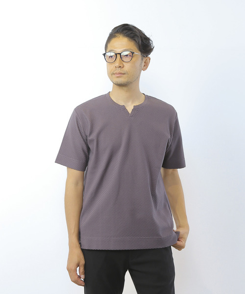 MEN'S MELROSE（メンズメルローズ）の「シルケットリンクスキーネックTシャツ（Tシャツ/カットソー・メンズ・グレイッシュベージュ/チャコールグレー/ライトグレー・2/4/3）」の2枚目の写真