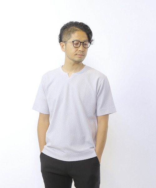 MEN'S MELROSE（メンズメルローズ）の「シルケットリンクスキーネックTシャツ（Tシャツ/カットソー・メンズ・グレイッシュベージュ/チャコールグレー/ライトグレー・2/4/3）」の3枚目の写真