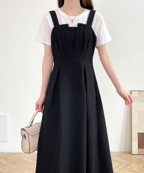 ECLIN(エクラン)の「ふくれジャガードハイウエストAラインキャミワンピース(ワンピース・レディース・ホワイト/モカ/ライトイエロー/ブラック・S/M/L)」の2枚目の写真