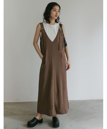 [2024 SUMMER COLLECTION][低身長サイズ有]リネンライクワイドストラップジャンパースカート