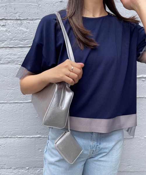 ENIM BY VICKY(エニムバイビッキー)の「グログラン×チュールドッキングプルオーバー《手洗い可能》(Tシャツ/カットソー・レディース・ネイビー/チャコールグレー・M)」の2枚目の写真