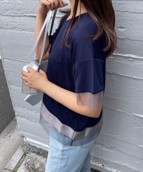 ENIM BY VICKY(エニムバイビッキー)の「グログラン×チュールドッキングプルオーバー《手洗い可能》(Tシャツ/カットソー・レディース・ネイビー/チャコールグレー・M)」の12枚目の写真