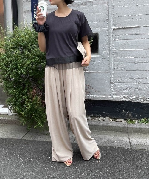 ENIM BY VICKY(エニムバイビッキー)の「グログラン×チュールドッキングプルオーバー《手洗い可能》(Tシャツ/カットソー・レディース・ネイビー/チャコールグレー・M)」の3枚目の写真
