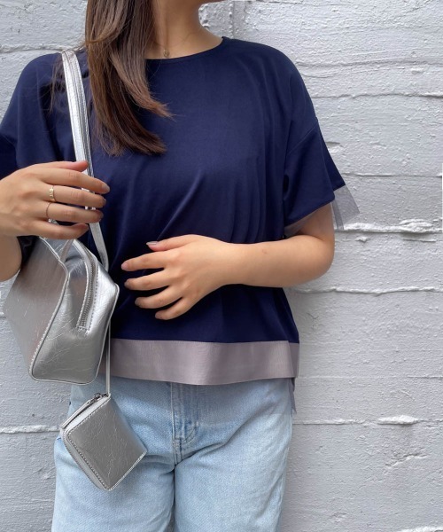 ENIM BY VICKY(エニムバイビッキー)の「グログラン×チュールドッキングプルオーバー《手洗い可能》(Tシャツ/カットソー・レディース・ネイビー/チャコールグレー・M)」の11枚目の写真