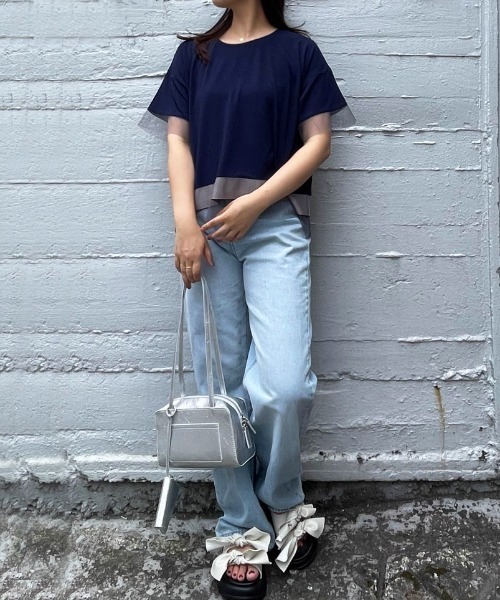 ENIM BY VICKY(エニムバイビッキー)の「グログラン×チュールドッキングプルオーバー《手洗い可能》(Tシャツ/カットソー・レディース・ネイビー/チャコールグレー・M)」の14枚目の写真
