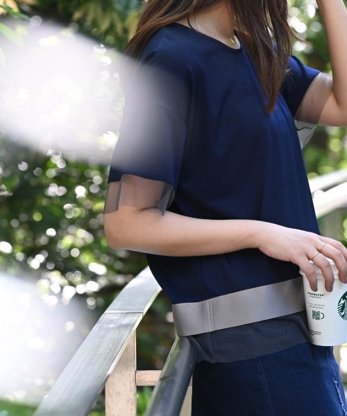 ENIM BY VICKY(エニムバイビッキー)の「グログラン×チュールドッキングプルオーバー《手洗い可能》(Tシャツ/カットソー・レディース・ネイビー/チャコールグレー・M)」の9枚目の写真