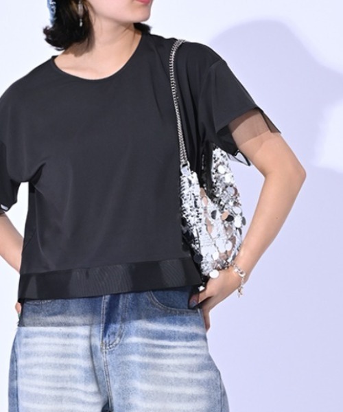 ENIM BY VICKY(エニムバイビッキー)の「グログラン×チュールドッキングプルオーバー《手洗い可能》(Tシャツ/カットソー・レディース・ネイビー/チャコールグレー・M)」の10枚目の写真