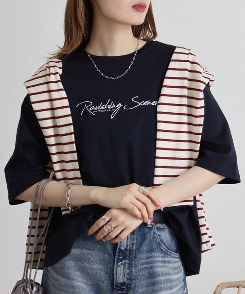 tシャツ Eglantine 5分袖ロゴ刺繍Ｔシャツ レディース セール】Eglantine 5分袖ロゴ刺繍Tシャツ（Tシャツ/カットソー