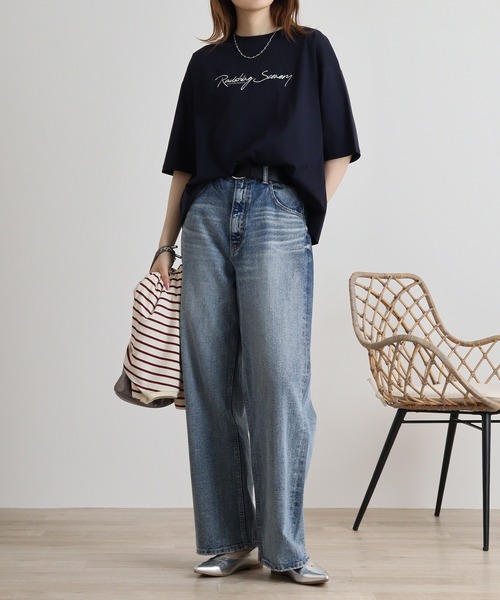 EGLANTINE（エグランティーヌ）の「Eglantine 5分袖ロゴ刺繍Ｔシャツ（Tシャツ/カットソー・レディース・キャメル/ピンク/マスタード/ネイビー/オフホワイト/ブラック・40）」の20枚目の写真