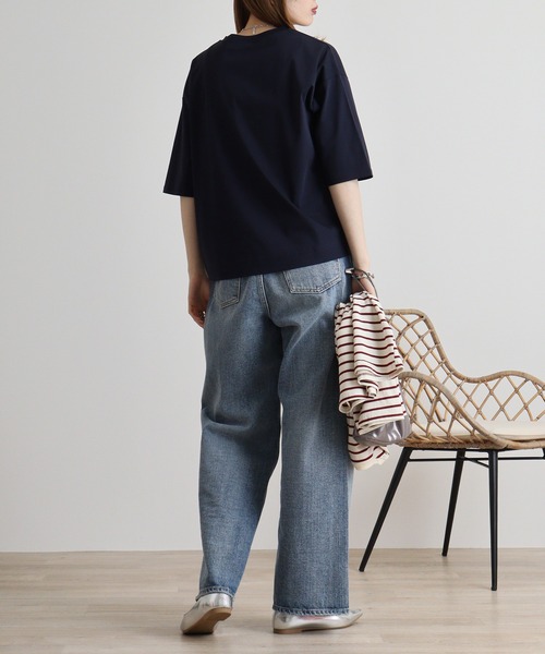 EGLANTINE（エグランティーヌ）の「Eglantine 5分袖ロゴ刺繍Ｔシャツ（Tシャツ/カットソー・レディース・キャメル/ピンク/マスタード/ネイビー/オフホワイト/ブラック・40）」の21枚目の写真