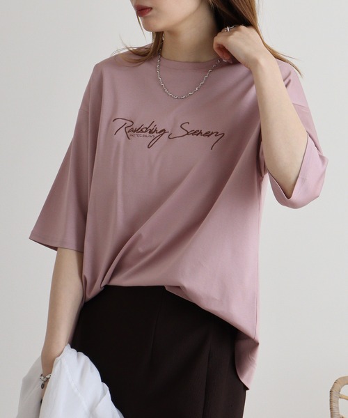 セール】Eglantine 5分袖ロゴ刺繍Tシャツ（Tシャツ/カットソー