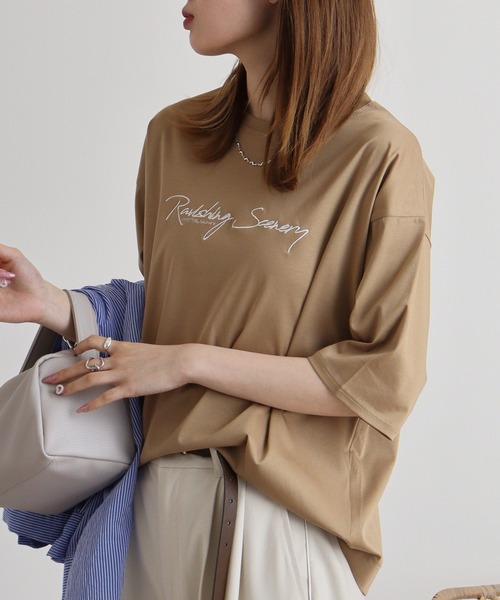 セール】Eglantine 5分袖ロゴ刺繍Tシャツ（Tシャツ/カットソー