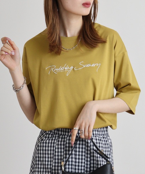 セール】Eglantine 5分袖ロゴ刺繍Tシャツ（Tシャツ/カットソー