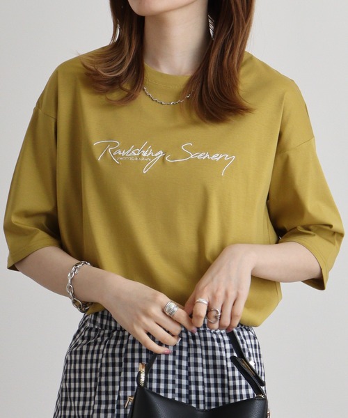 エグランティーヌ EGLANTINE バイオスムース ロゴ刺繍5分袖Tシャツ （ネイビー） エグランティーヌ EGLANTINE バイオスムース ロゴ刺繍5分袖T