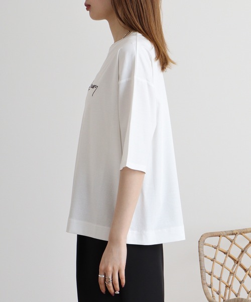 エグランティーヌ EGLANTINE バイオスムース ロゴ刺繍5分袖Tシャツ （ネイビー） エグランティーヌ EGLANTINE バイオスムース ロゴ刺繍5分袖T