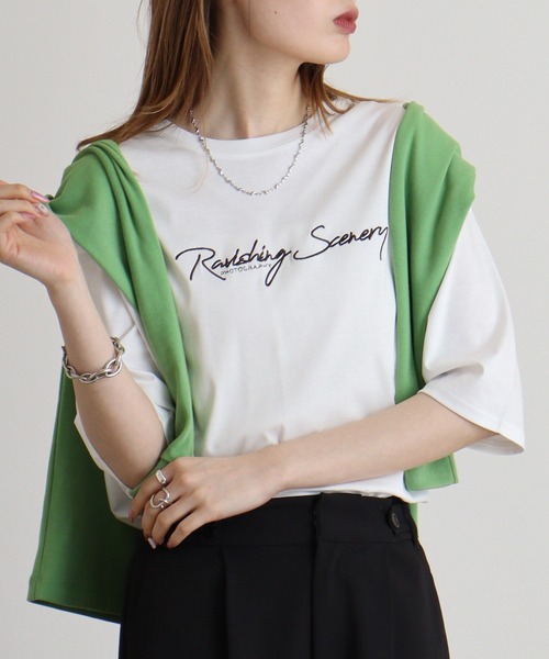 セール】Eglantine 5分袖ロゴ刺繍Tシャツ（Tシャツ/カットソー
