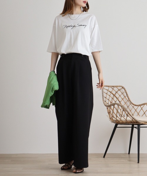 EGLANTINE（エグランティーヌ）の「Eglantine 5分袖ロゴ刺繍Ｔシャツ（Tシャツ/カットソー・レディース・キャメル/ピンク/マスタード/ネイビー/オフホワイト/ブラック・40）」の10枚目の写真