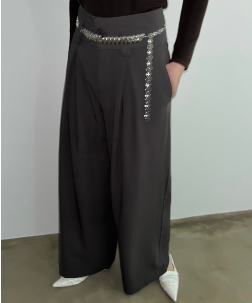 bita.（ビタ）の「ワイドタックスラックスパンツ（スラックス・レディース・グレー/ホワイト・SMALL/MEDIUM/LARGE）」の2枚目の写真