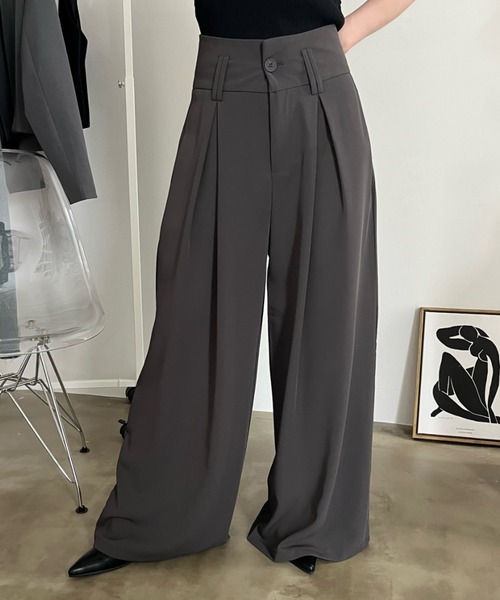 bita.（ビタ）の「ワイドタックスラックスパンツ（スラックス・レディース・グレー/ホワイト・SMALL/MEDIUM/LARGE）」の3枚目の写真