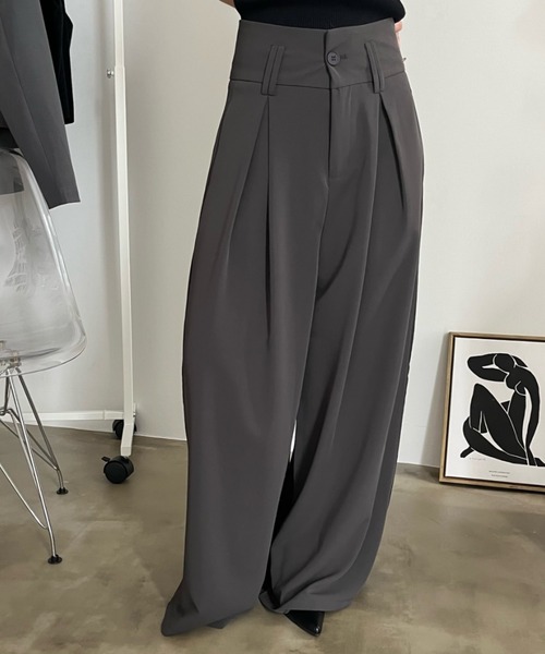 bita.（ビタ）の「ワイドタックスラックスパンツ（スラックス・レディース・グレー/ホワイト・SMALL/MEDIUM/LARGE）」の4枚目の写真