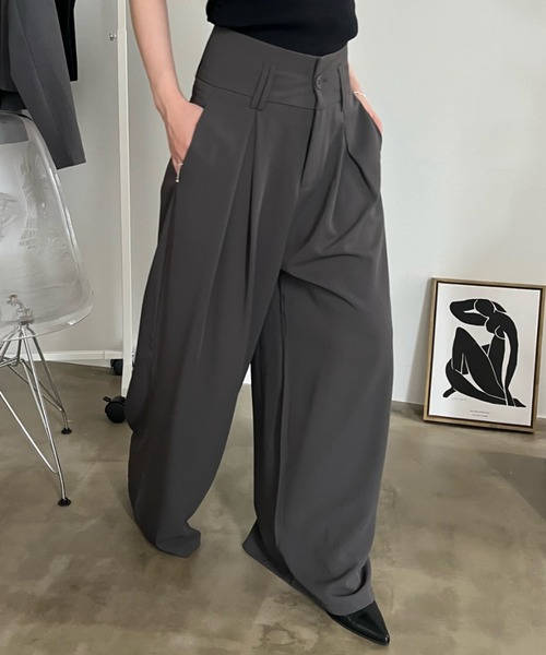 bita.（ビタ）の「ワイドタックスラックスパンツ（スラックス・レディース・グレー/ホワイト・SMALL/MEDIUM/LARGE）」の5枚目の写真