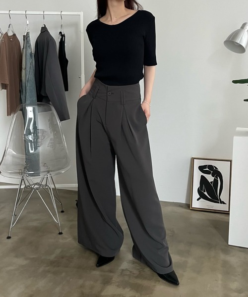 bita.（ビタ）の「ワイドタックスラックスパンツ（スラックス・レディース・グレー/ホワイト・SMALL/MEDIUM/LARGE）」の9枚目の写真