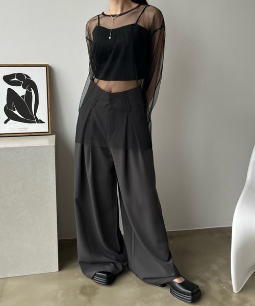bita.（ビタ）の「ワイドタックスラックスパンツ（スラックス・レディース・グレー/ホワイト・SMALL/MEDIUM/LARGE）」の13枚目の写真