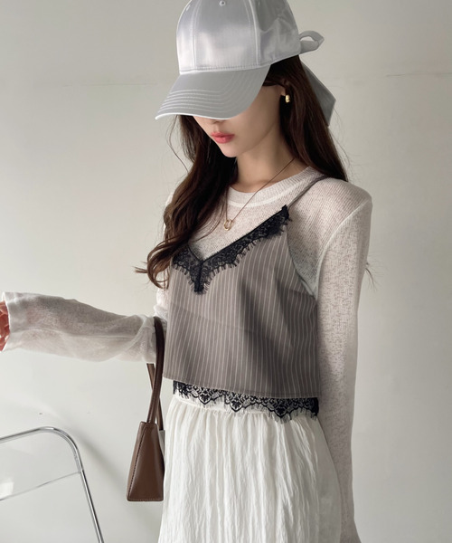 PINUE ストライプギャザービスチェ NOUNLESS - STRIPE GATHER BUSTIER TOPS / ストライプ ギャザー