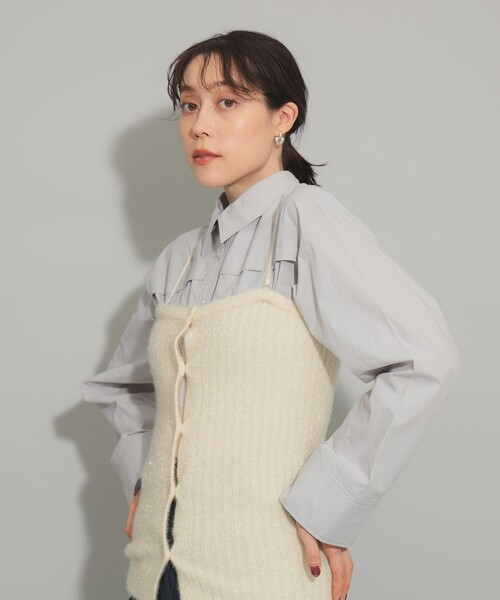 Ray BEAMS（レイビームス）の「ラメ リブ ビスチェ（キャミソール・レディース・シルバー/オフホワイト・ONE SIZE）」の3枚目の写真