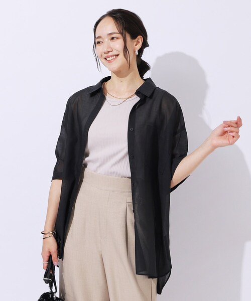 SHOO・LA・RUE（シューラルー）の「◆【洗える】ふわり軽い ゆるシルエット前開きシャツ（シャツ/ブラウス・レディース・スミクロ/ブルー系その他4/グリーン系・02/04/03）」の9枚目の写真