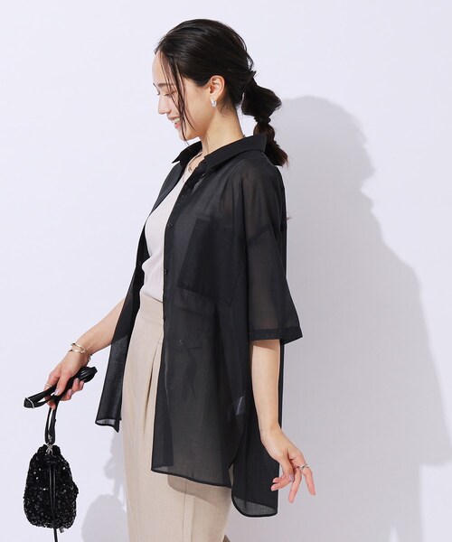 SHOO・LA・RUE（シューラルー）の「◆【洗える】ふわり軽い ゆるシルエット前開きシャツ（シャツ/ブラウス・レディース・スミクロ/ブルー系その他4/グリーン系・02/04/03）」の10枚目の写真