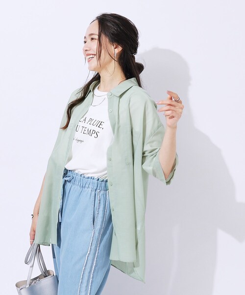 SHOO・LA・RUE（シューラルー）の「◆【洗える】ふわり軽い ゆるシルエット前開きシャツ（シャツ/ブラウス・レディース・スミクロ/ブルー系その他4/グリーン系・02/04/03）」の13枚目の写真
