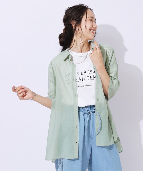 SHOO・LA・RUE（シューラルー）の「◆【洗える】ふわり軽い ゆるシルエット前開きシャツ（シャツ/ブラウス・レディース・スミクロ/ブルー系その他4/グリーン系・02/04/03）」の14枚目の写真