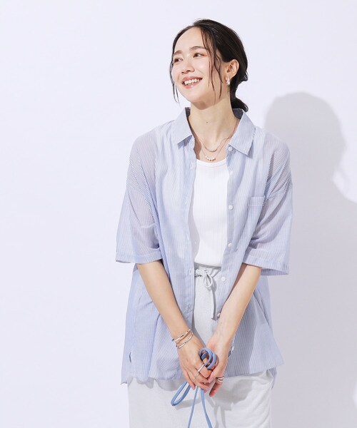 SHOO・LA・RUE（シューラルー）の「◆【洗える】ふわり軽い ゆるシルエット前開きシャツ（シャツ/ブラウス・レディース・スミクロ/ブルー系その他4/グリーン系・02/04/03）」の17枚目の写真