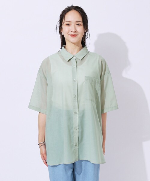 SHOO・LA・RUE（シューラルー）の「◆【洗える】ふわり軽い ゆるシルエット前開きシャツ（シャツ/ブラウス・レディース・スミクロ/ブルー系その他4/グリーン系・02/04/03）」の21枚目の写真